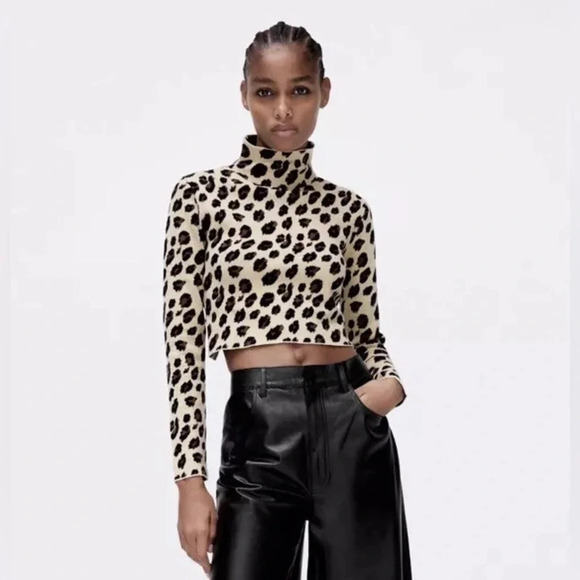 Zara Jacquard Knit Leopard Animal Patten Print Sweater Backless Size Large L NWT - Picture 2 of 8
